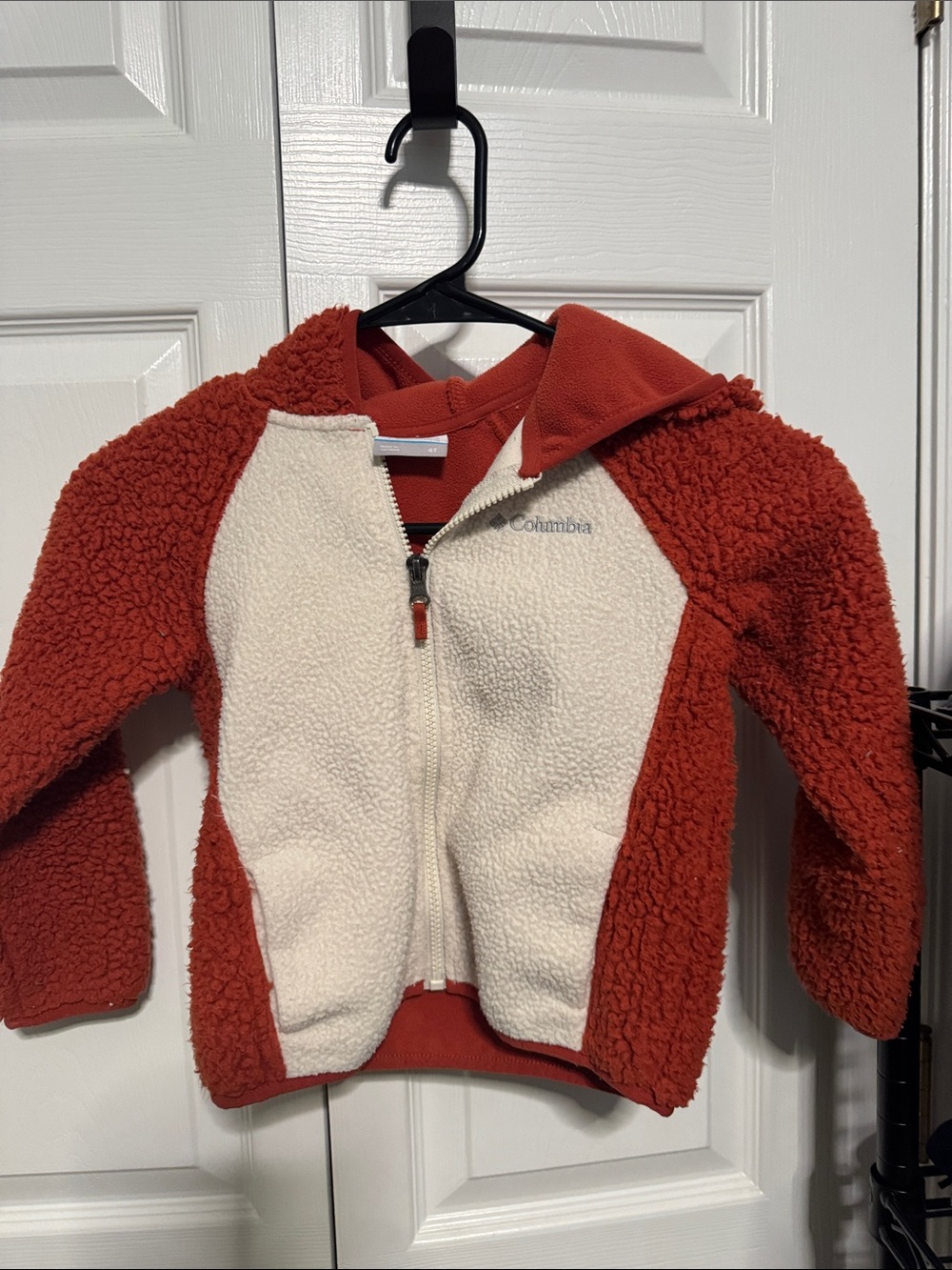 Columbia Red and Cream Sherpa Hooded Zip Jacket